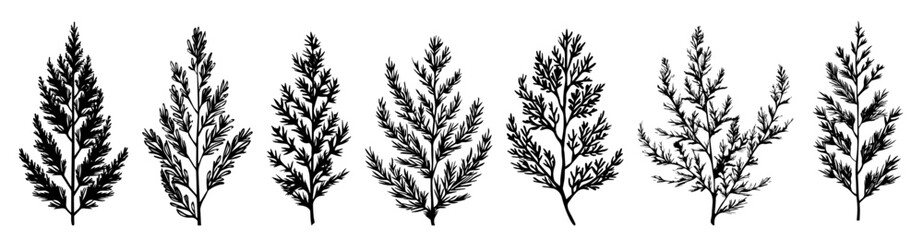 intricate monochrome drawings of leaves and twigs in a natural style