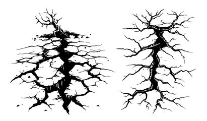detailed black and white illustrations of ground cracks and fracture