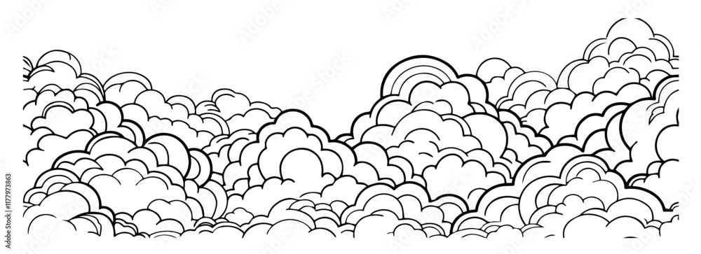 Wall mural minimalist black and white cloud vector with intricate linework and texture