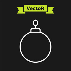 Fototapeta premium White line Christmas ball icon isolated on black background. Merry Christmas and Happy New Year. Vector