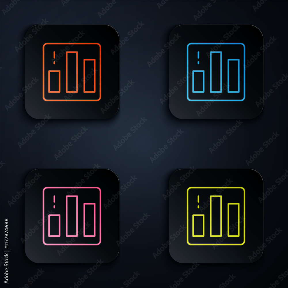 Aufkleber color neon line pie chart infographic icon isolated on black background. diagram chart sign. set ico