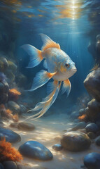 Brightly colored fish with shimmering scales in a natural environment.