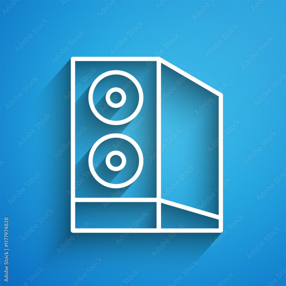 Poster white line case of computer icon isolated on blue background. computer server. workstation. long sha