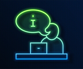Glowing neon line Television report icon isolated on blue background. TV news. Vector