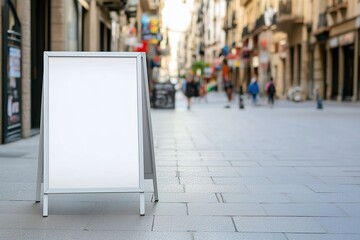 Blank Advertising Board on a Bustling City Street, offering space for creative promotional content