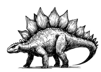 stegosaurus dinosaur artwork with intricate monochrome detail