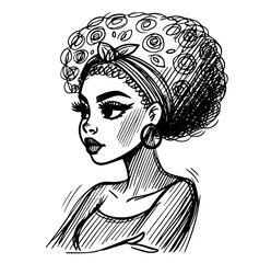 vintage black and white vector artwork of women with textured hair and bold features