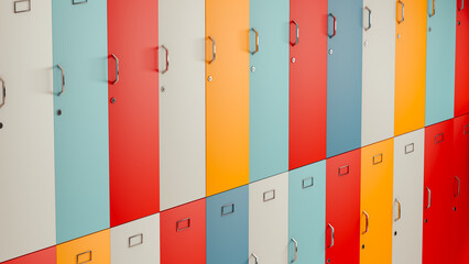 Colorful university locker doors creating a lively campus atmosphere
