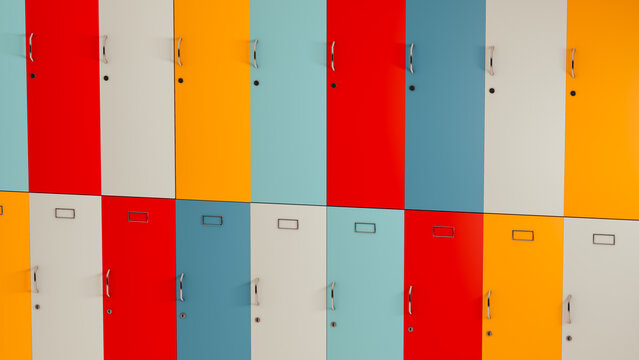 Colorful university locker doors creating a lively campus atmosphere
