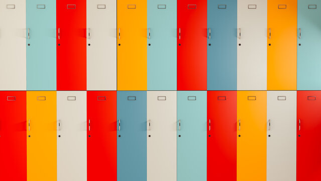 Colorful university locker doors creating a lively campus atmosphere