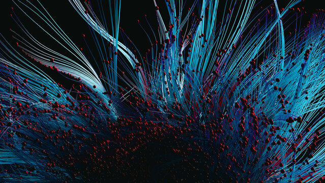 Abstract technology background featuring threads and fibers in motion