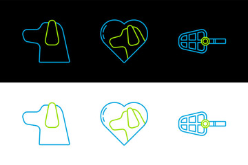Set line Dog muzzle, and Heart with dog icon. Vector