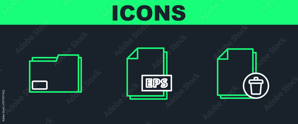 Poster set line delete file document, document folder and eps icon. vector