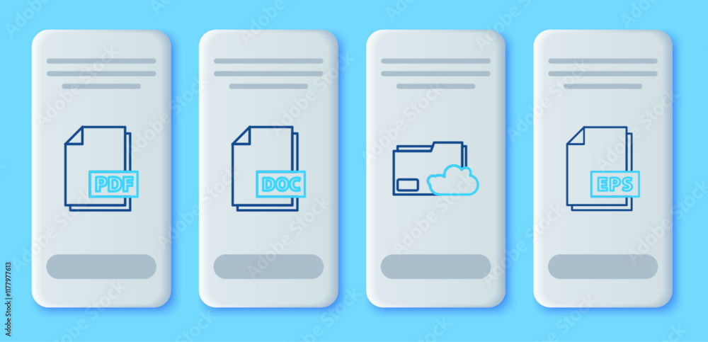 Poster set line doc file document, cloud storage text folder, pdf and eps icon. vector