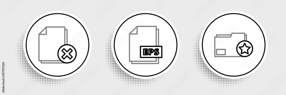 Poster set line document folder with star, delete file document and eps icon. vector