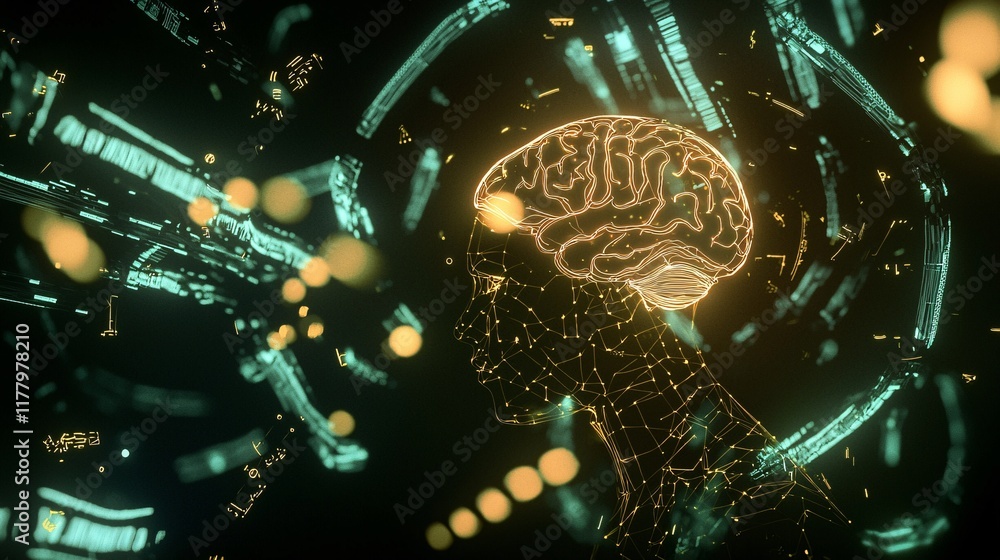 Poster exploring neural networks artificial intelligence insights digital realm visual animation cyber envi