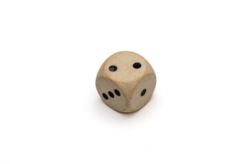 Minimalist White Wooden Dice with Two Dots on White Background