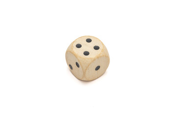 White Wooden Dice with Four on Top Isolated on White Background