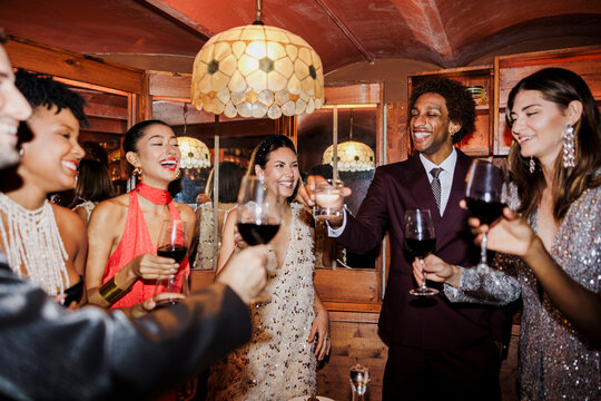 Friends toasting drinks at a New Year's party in a pub ugc