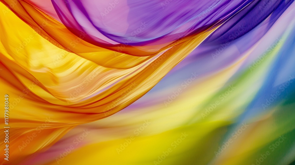 Poster flowing colorful fabric patterns studio abstract art soft textures close-up vibrant aesthetics