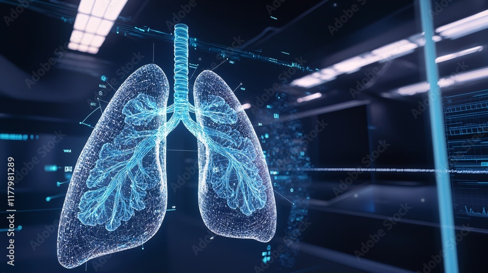 Poster exploring digital lungs animation virtual lab educational content sci-tech environment 3d perspectiv