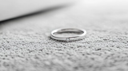 Simple silver ring, diamond, textile background, jewelry, advertising