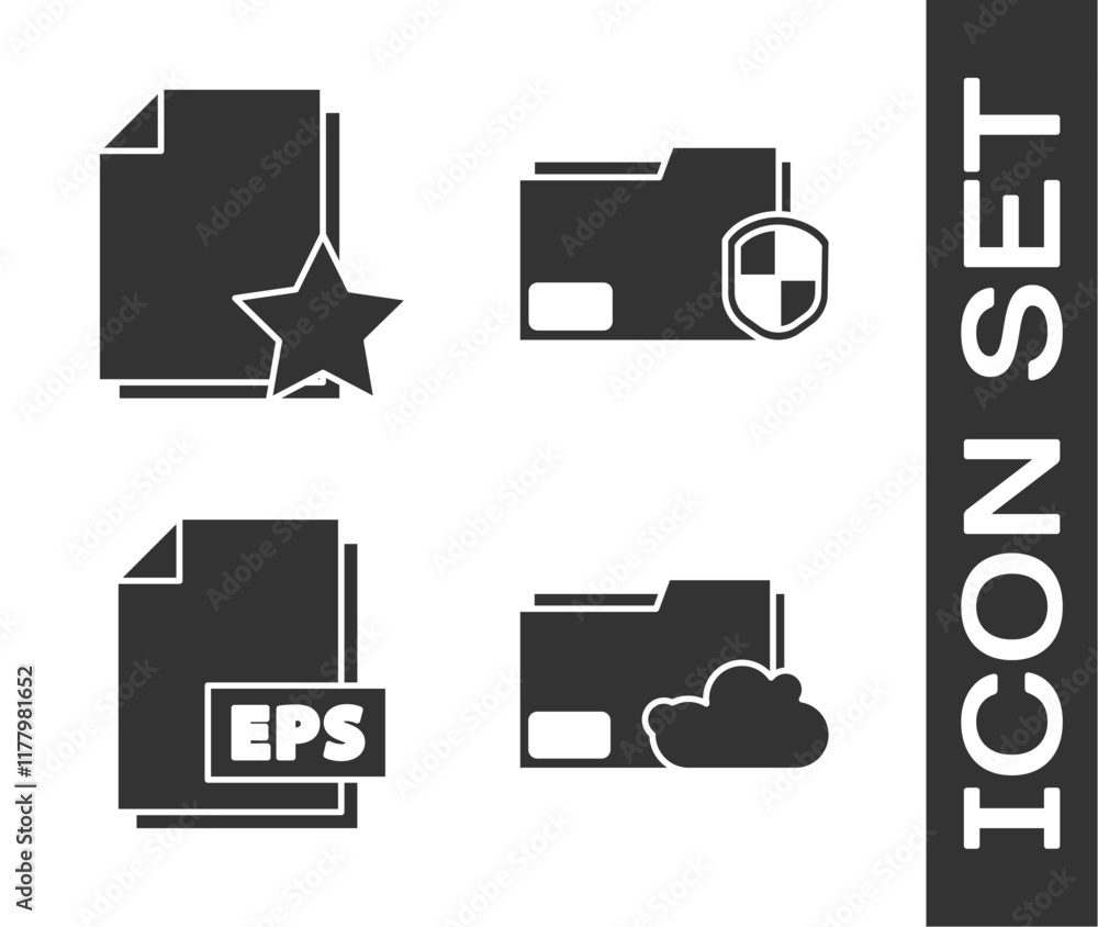 Poster set cloud storage text document folder, document with star, eps file document and document folder pr