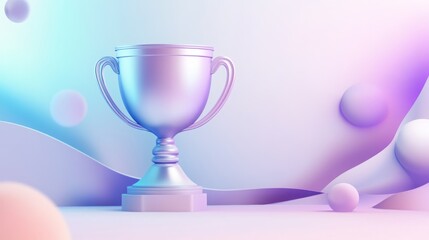 Trophy championship prize. Winner award banner with shiny golden cup and falling confetti, sport or business award.