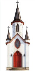 Obraz premium Small town church chapel building isolated on a white background