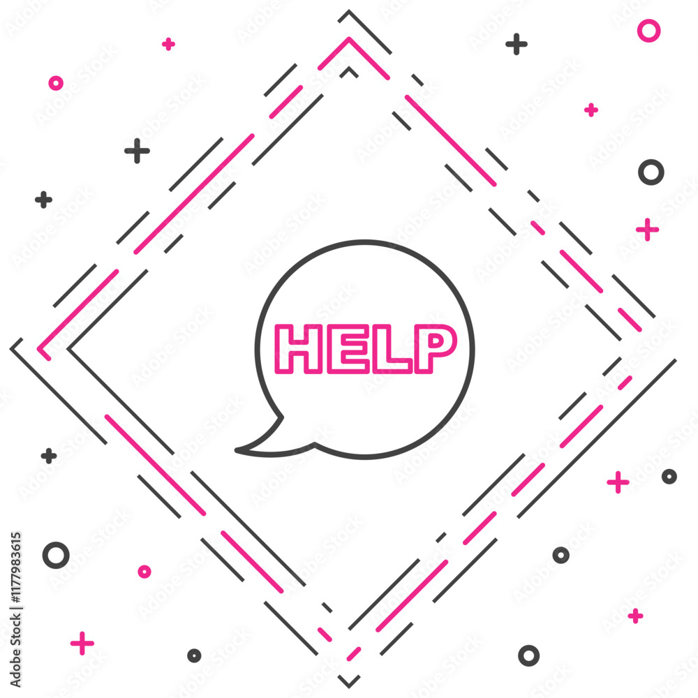Poster line speech bubble with text help icon isolated on white background. colorful outline concept. vecto
