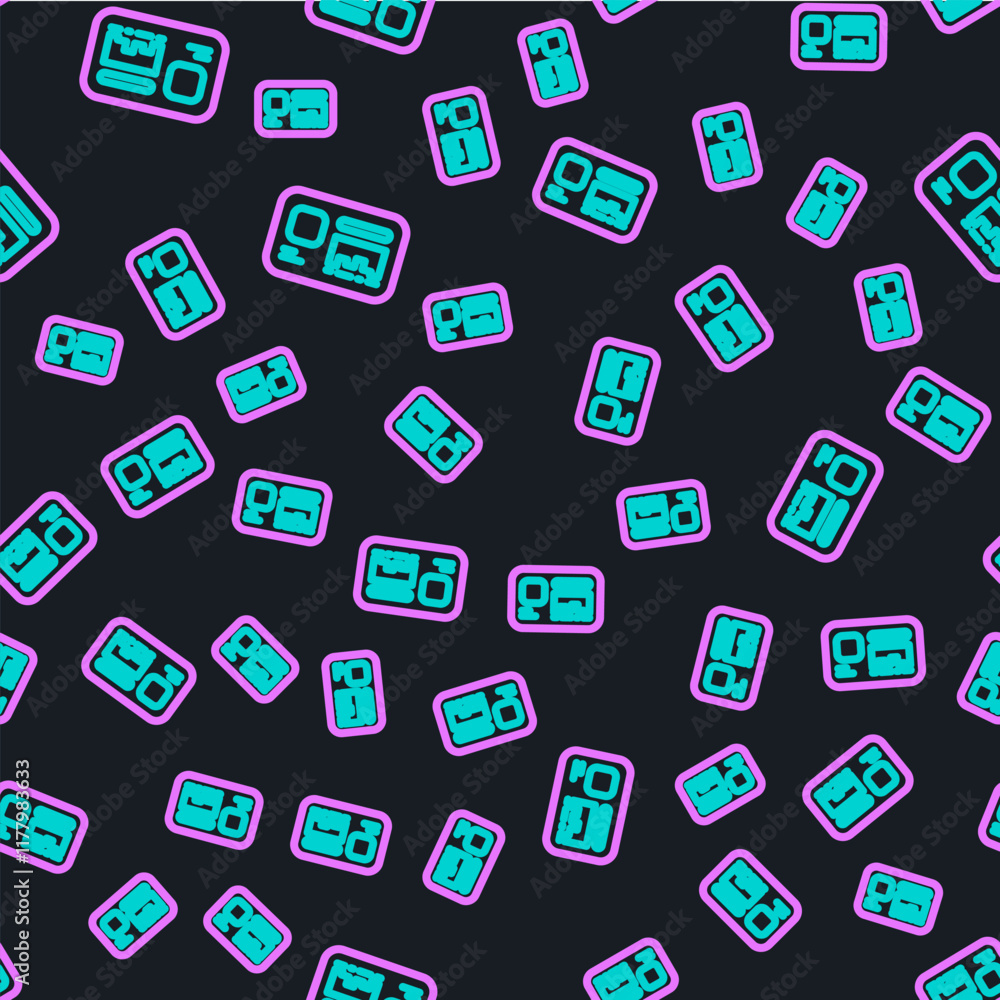 Poster line identification badge icon isolated seamless pattern on black background. it can be used for pre