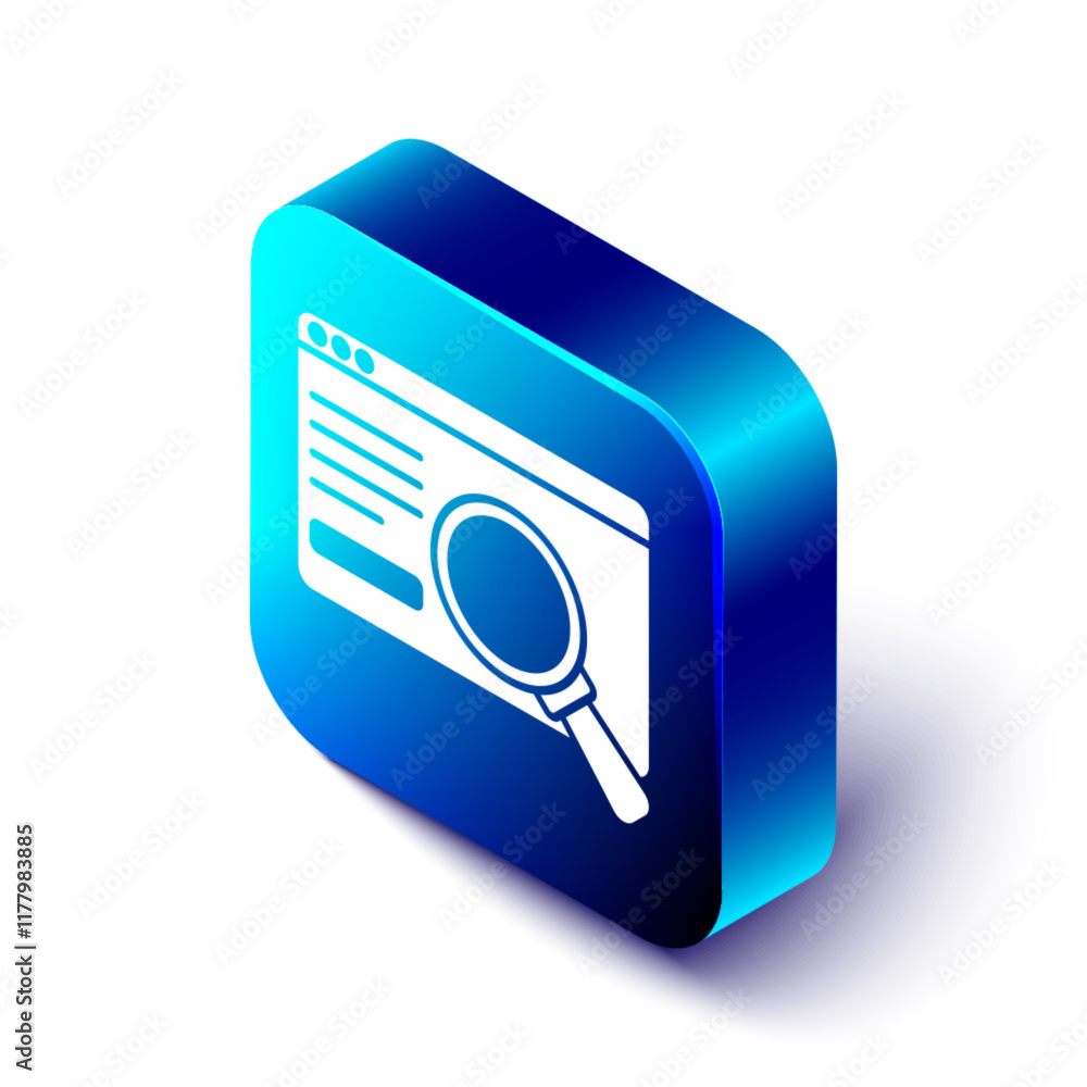 Poster isometric ui or ux design icon isolated on white background. blue square button. vector