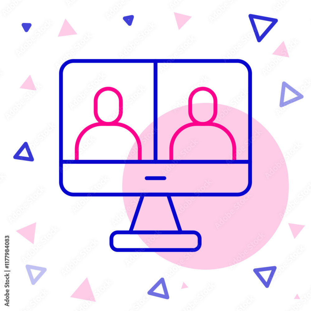 Aufkleber line video chat conference icon isolated on white background. computer with video chat interface act