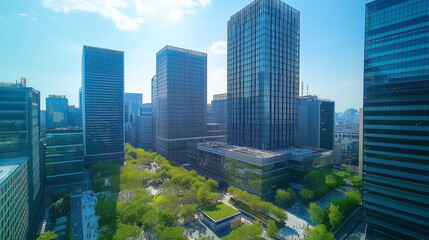 Obraz premium 高層ビルが立ち並ぶオフィス街の画像