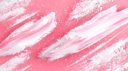Bright pink surface adorned with sweeping white brush strokes creates a vibrant abstract design. The artwork elicits a joyful and energetic atmosphere, perfect for decoration