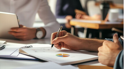 ビジネスシーンでプロジェクトチームがミーティングやディスカッションを行っている画像