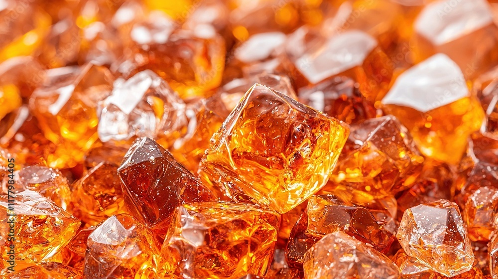 Aufkleber a close-up photo of an array of orange-colored glass blocks in various shapes and dimensions on a ta