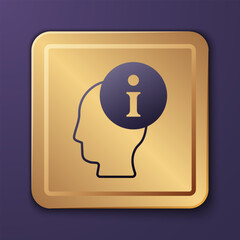 Purple Information icon isolated on purple background. Gold square button. Vector