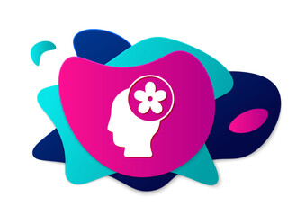 Color Human head with flower inside icon isolated on white background. Abstract banner with liquid shapes. Vector