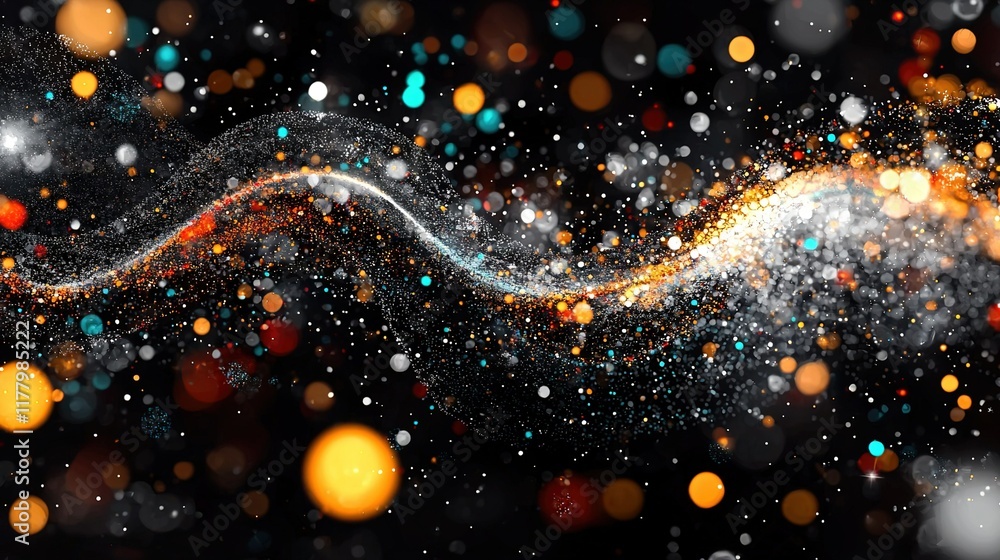 Poster a sharp image of a wave on a dark background with a bokeh of light and snowflakes