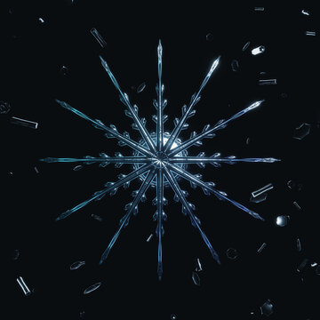 Blue snowflake on black background