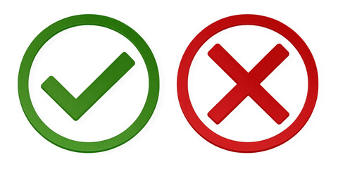 Obraz premium Green Checkmark and Red Cross Icons in Circle Design, Isolated on transparent background