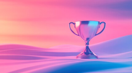 Trophy championship prize. Winner award banner with shiny golden cup and falling confetti, sport or business award.