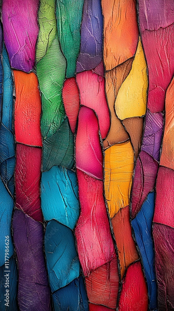 Poster close-up image of a colorful wall with diverse paint patterns