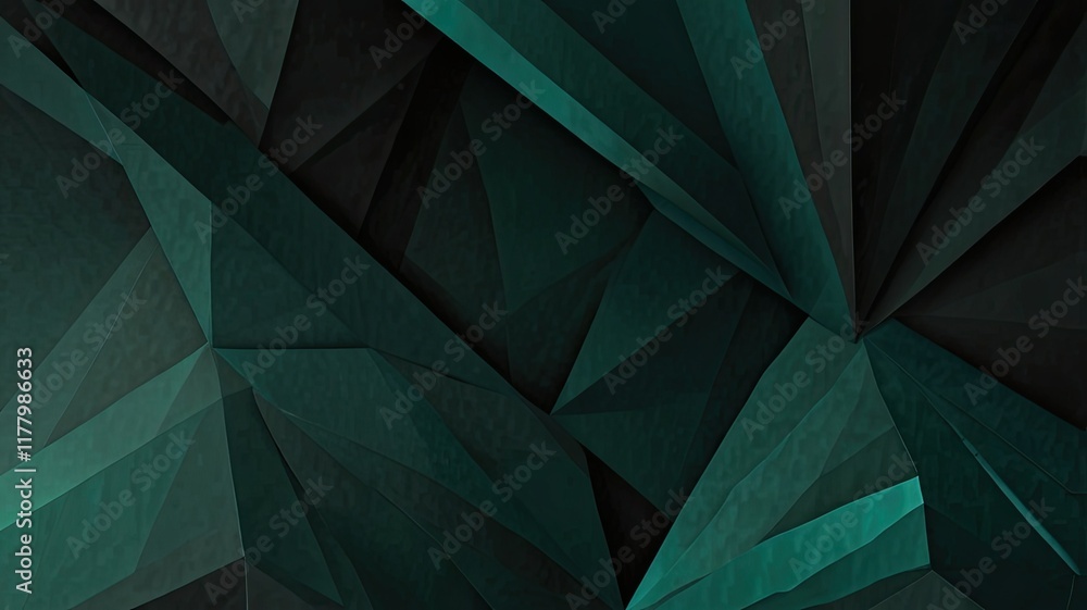 Poster intricate patterns of angular shapes in varied shades of dark green and teal provide a modern artist