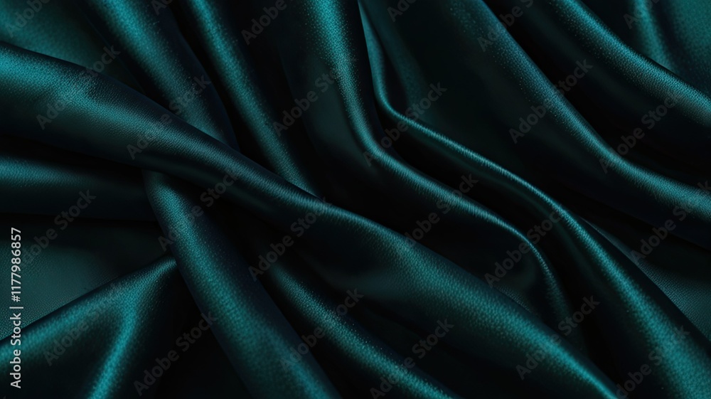 Poster luxurious dark teal fabric lays elegantly displaying smooth draping and soft texture that creates a 