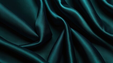 Fototapeta premium A rich dark teal satin drapes smoothly over a flat surface showcasing its sheen and texture under soft light for a sophisticated ambiance