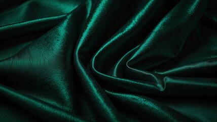 Fototapeta premium The soft folds of rich emerald green satin fabric display a luxurious texture ideal for fashion upholstery and decorating projects in natural light
