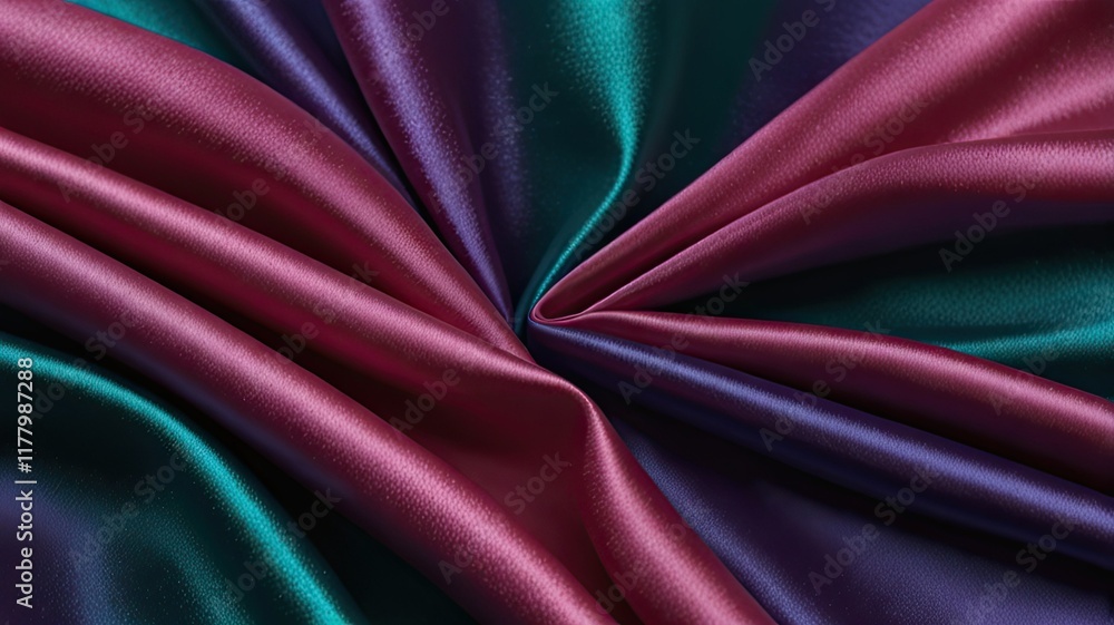 Poster luxurious satin fabric displays a blend of deep purple and rich maroon tones elegantly arranged in a