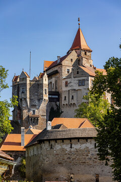 Fortress Pernstein close to Bnro on a autumn blue sky day, Czech Republic